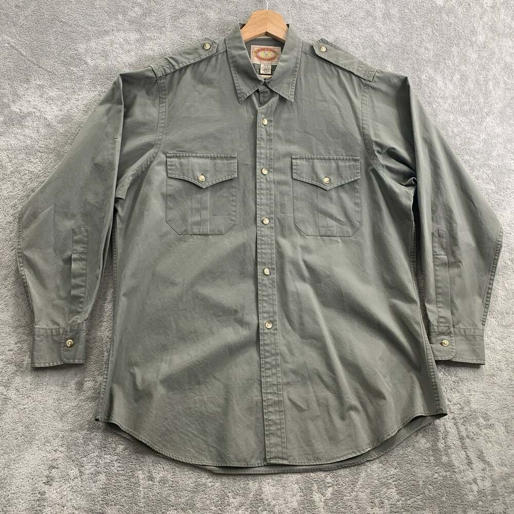 Vintage Banana Republic Safari Shirt Mens Large Green Cotton Epaulet Travel